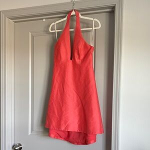 Halston Heritage Coral Halter Mini Dress